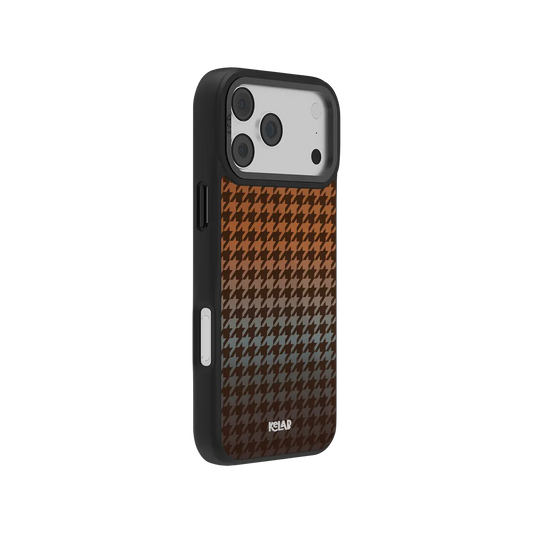 Houndstooth KELAB iPhone Case brown orange with gradient textile pattern and raised edge protection
