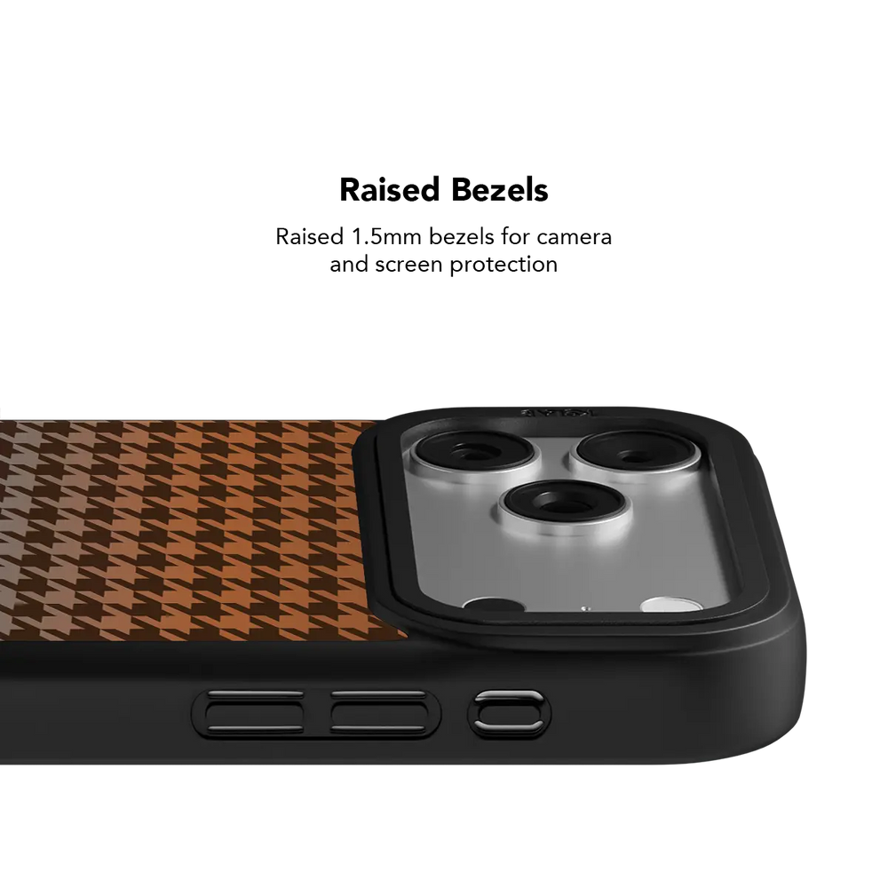 Rugged KELAB iPhone Case black with brown orange gradient back and triple lens protection