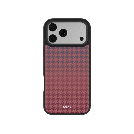 Gradient houndstooth KELAB iPhone Case red textured back with raised edges and camera openings