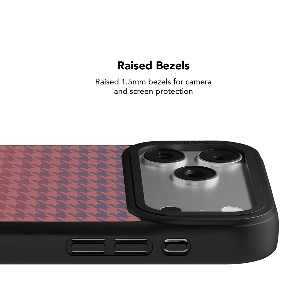 Black KELAB iPhone Case with triple camera openings and pink gradient background