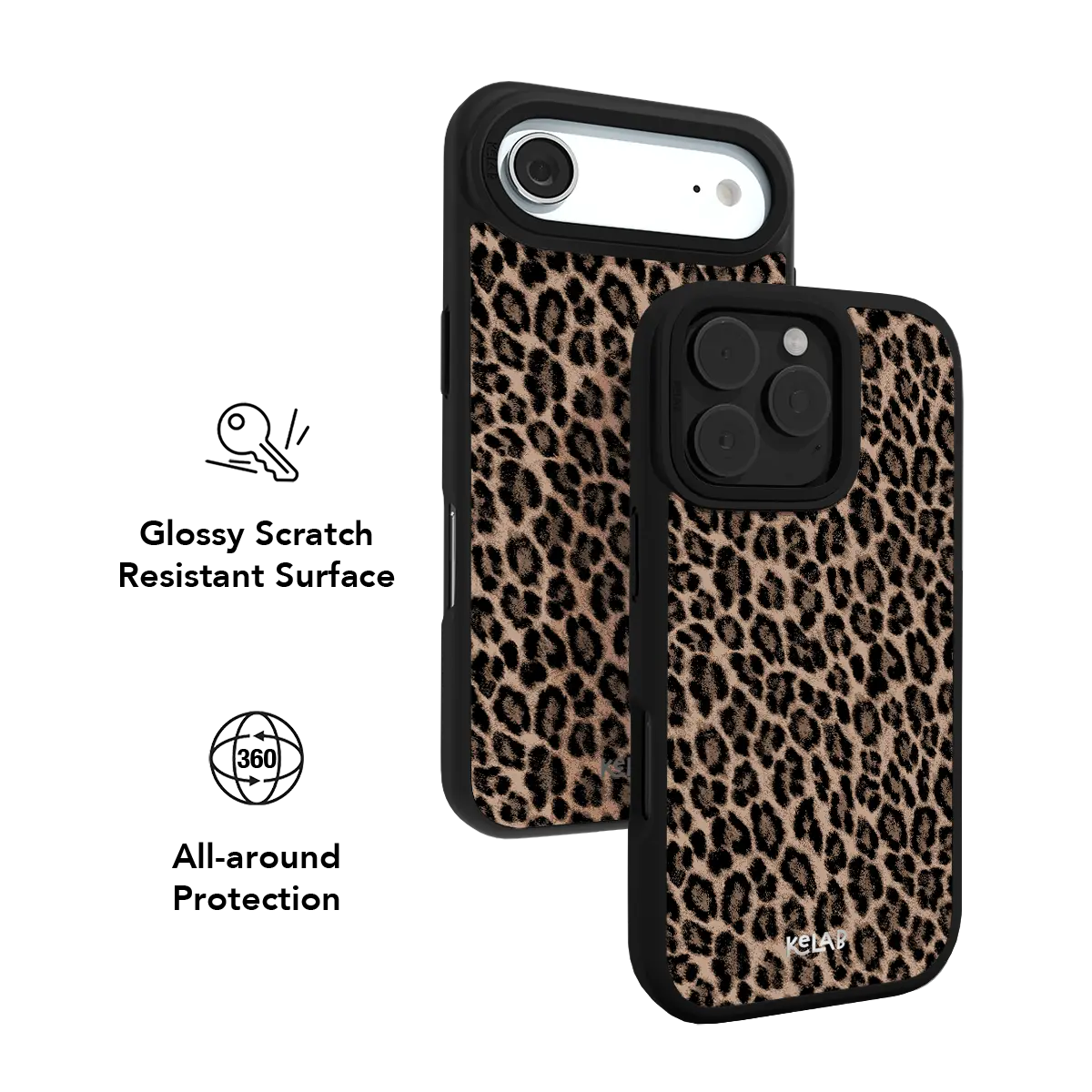 Brown leopard print iPhone case with glossy scratch resistant finish and hollow centred rosettes.