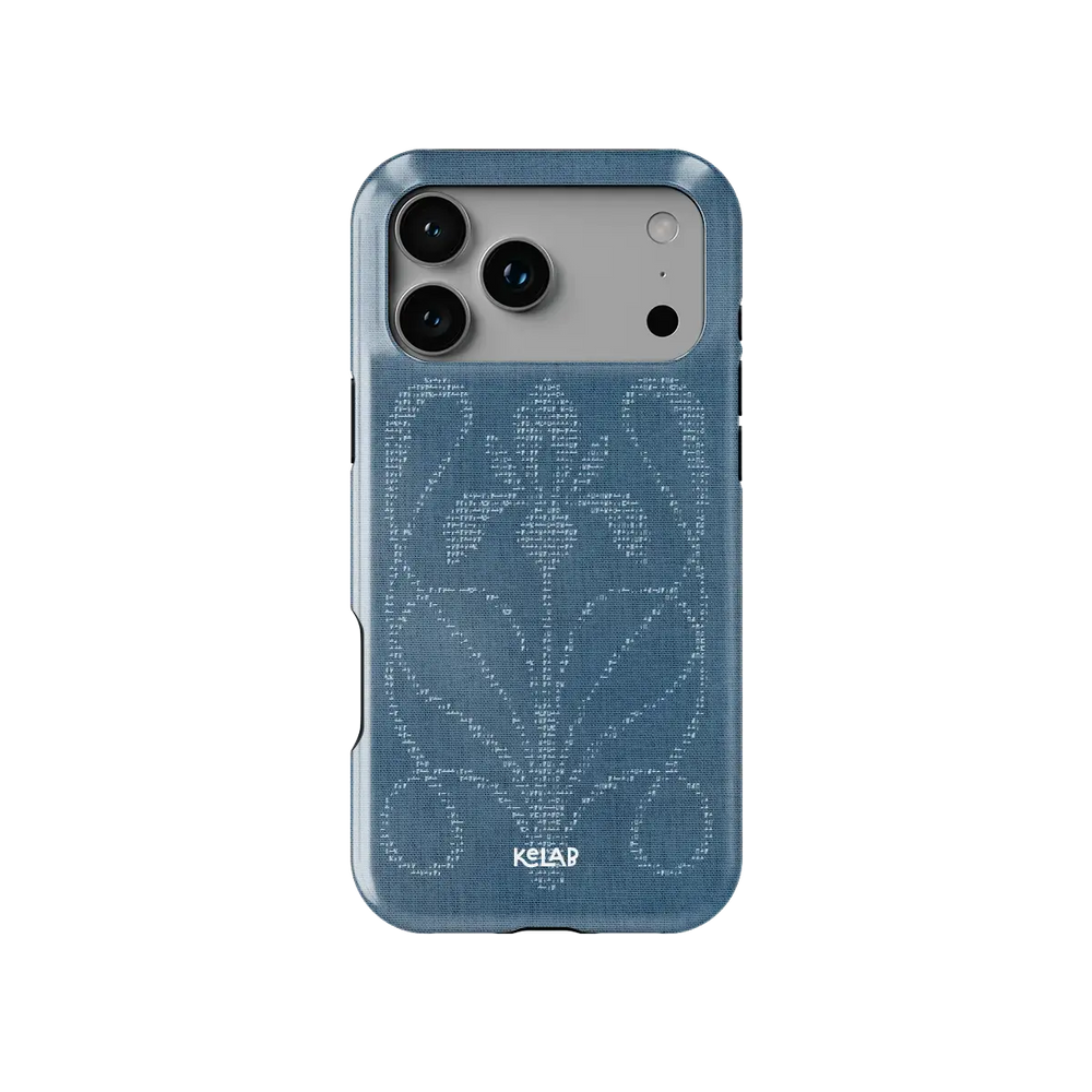 Blue denim KELAB iPhone Case built-in MagSafe tough textured fabric with camera cutouts