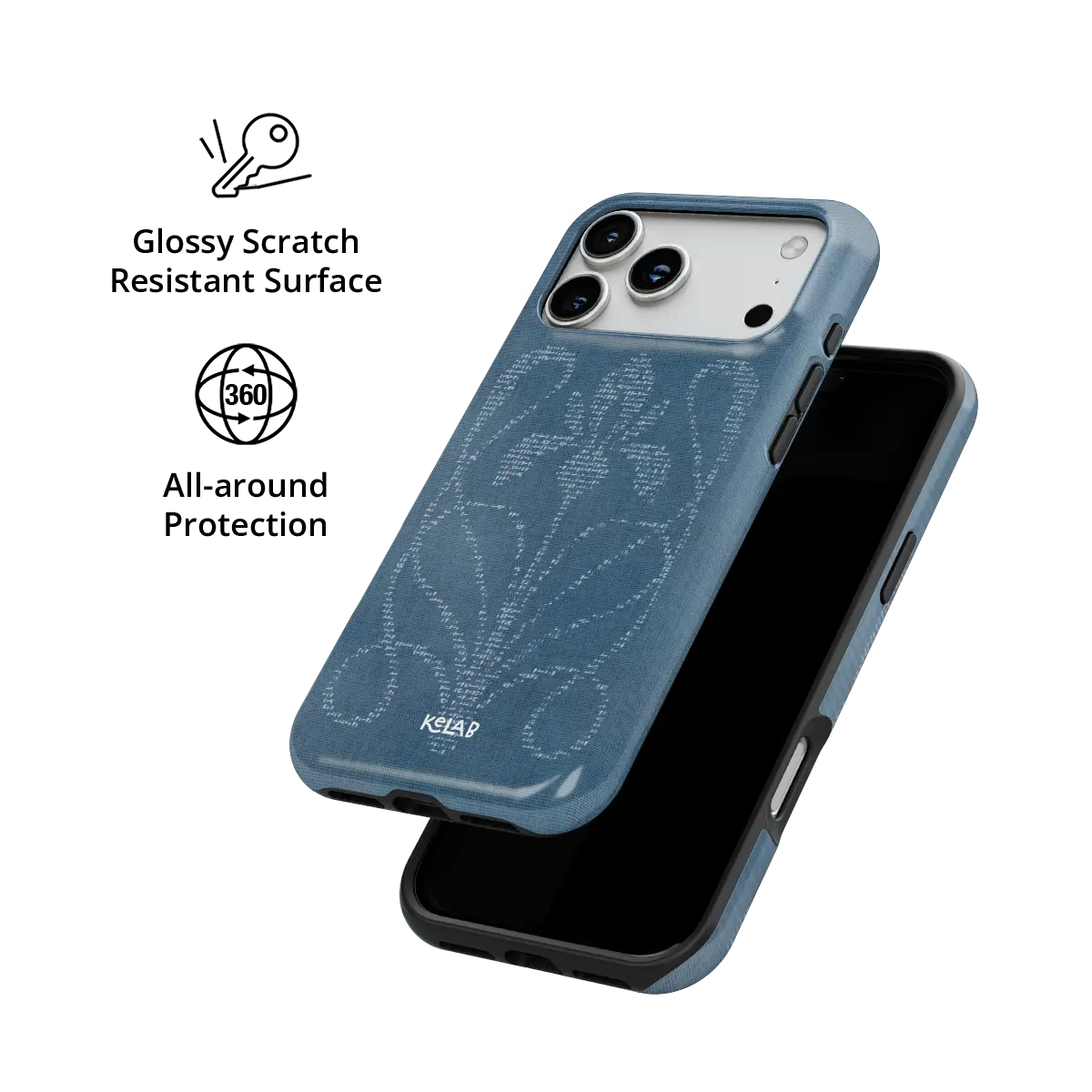 KELAB iPhone Case blue patterned denim fabric built-in MagSafe for iPhone 17 Pro Max