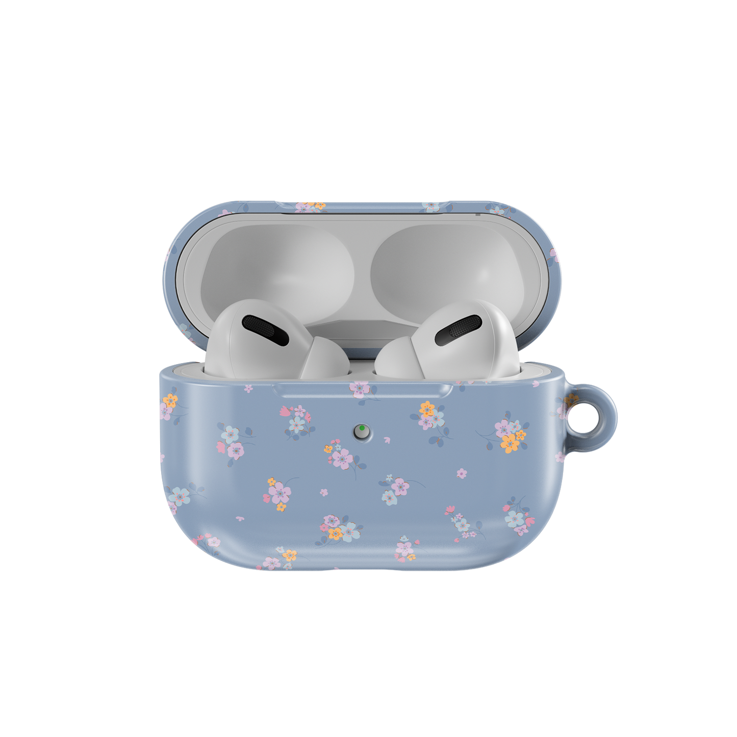 Pastel Blue Floral Bouquet AirPods Case by KELAB features a soft blue base with delicate pink and yellow flower clusters. Aesthetic and durable fit for AirPods Pro.