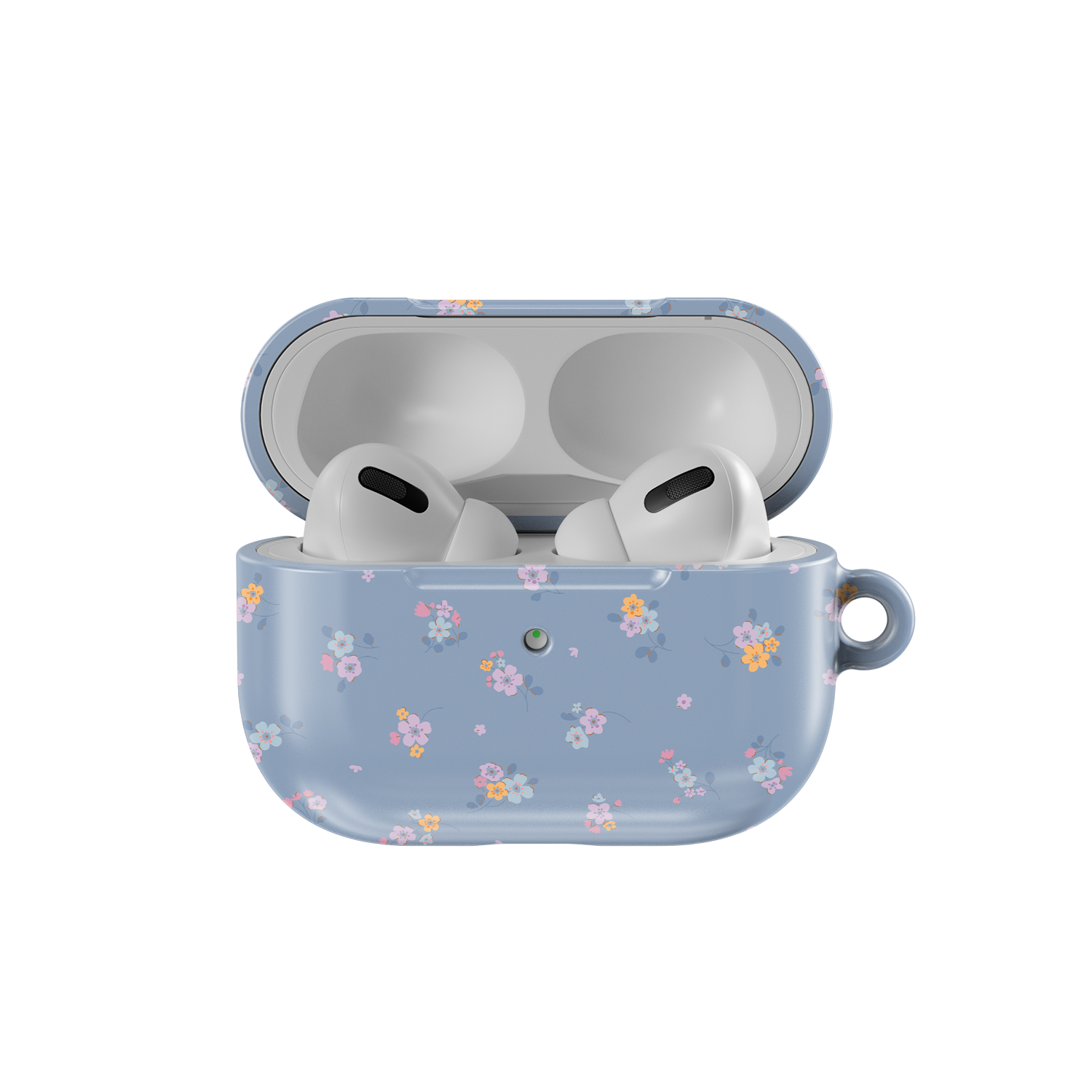 Pastel Blue Floral Bouquet AirPods Case by KELAB features a soft blue base with delicate pink and yellow flower clusters. Aesthetic and durable fit for AirPods Pro.