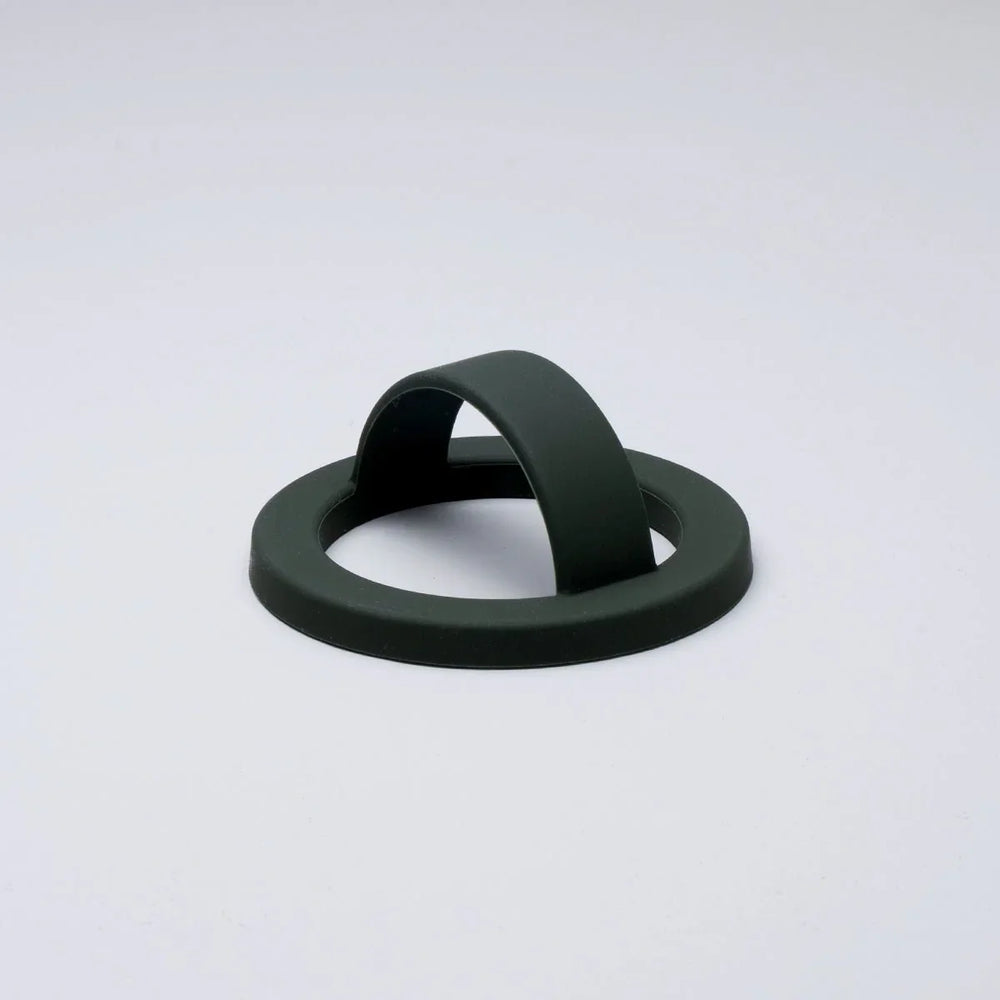 Evergreen dark green silicone MagSafe loop grip with magnetic ring and finger loop
