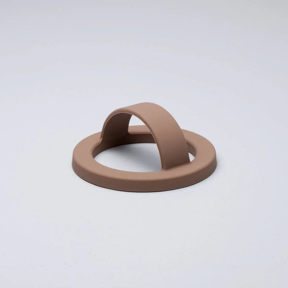 Latte brown silicone MagSafe loop grip with magnetic ring and finger loop