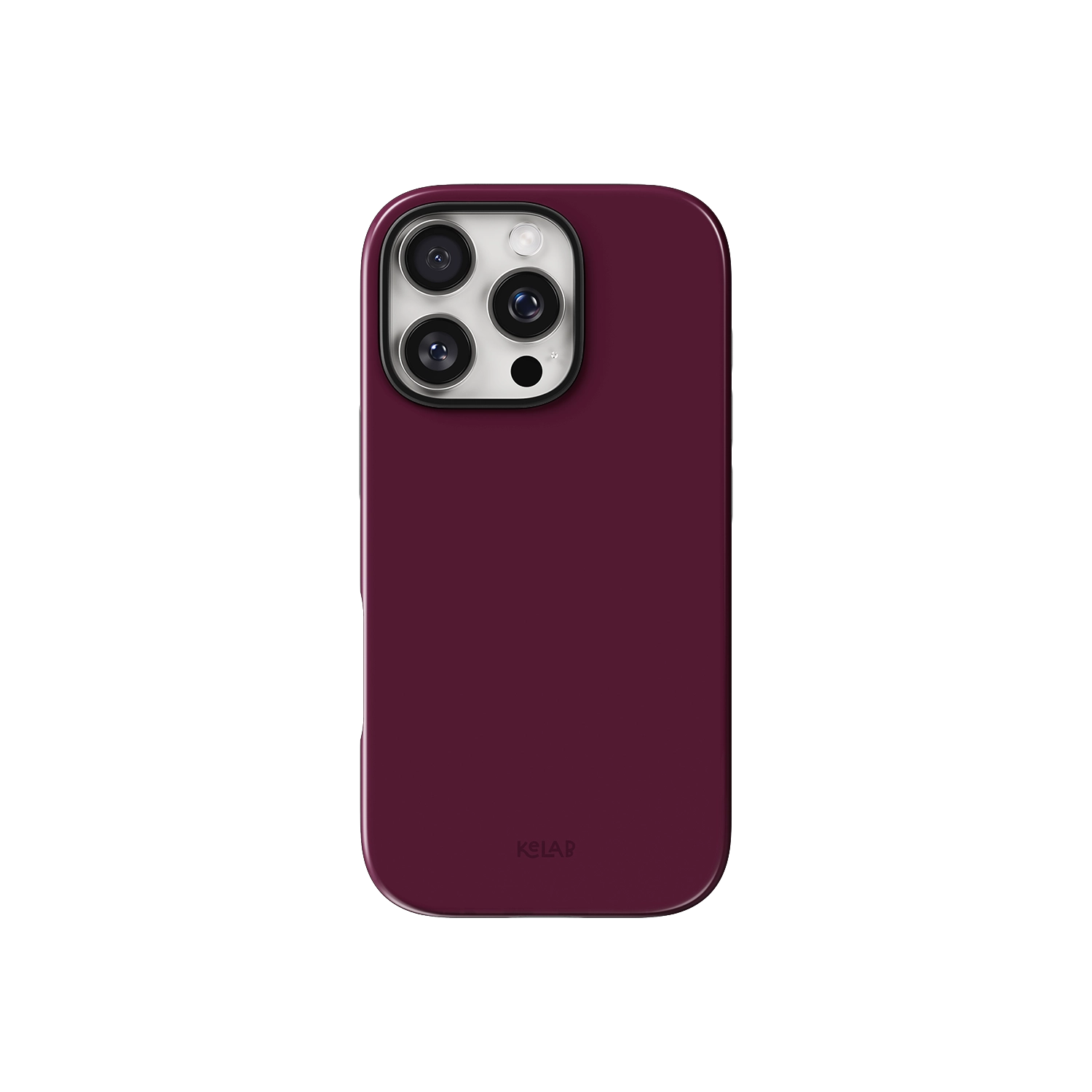 Burgundy phone case in solid pinkish-red with minimalist style by KELAB, designed for iPhone with precise camera cutout and sleek finish.