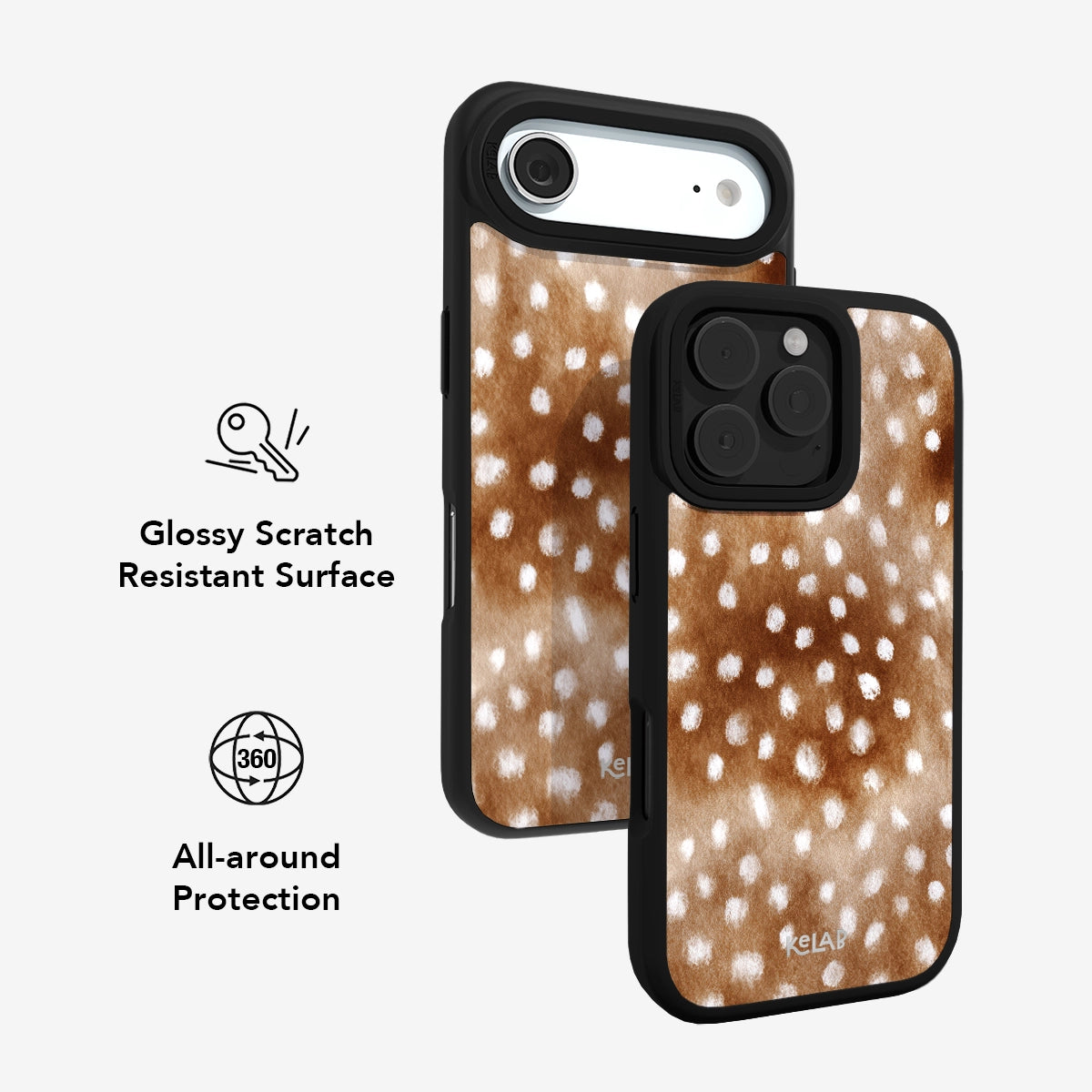 Glossy, scratch-resistant Fawn & Deer Print Cottagecore iPhone Case with 360° protection and stylish brown animal print design.