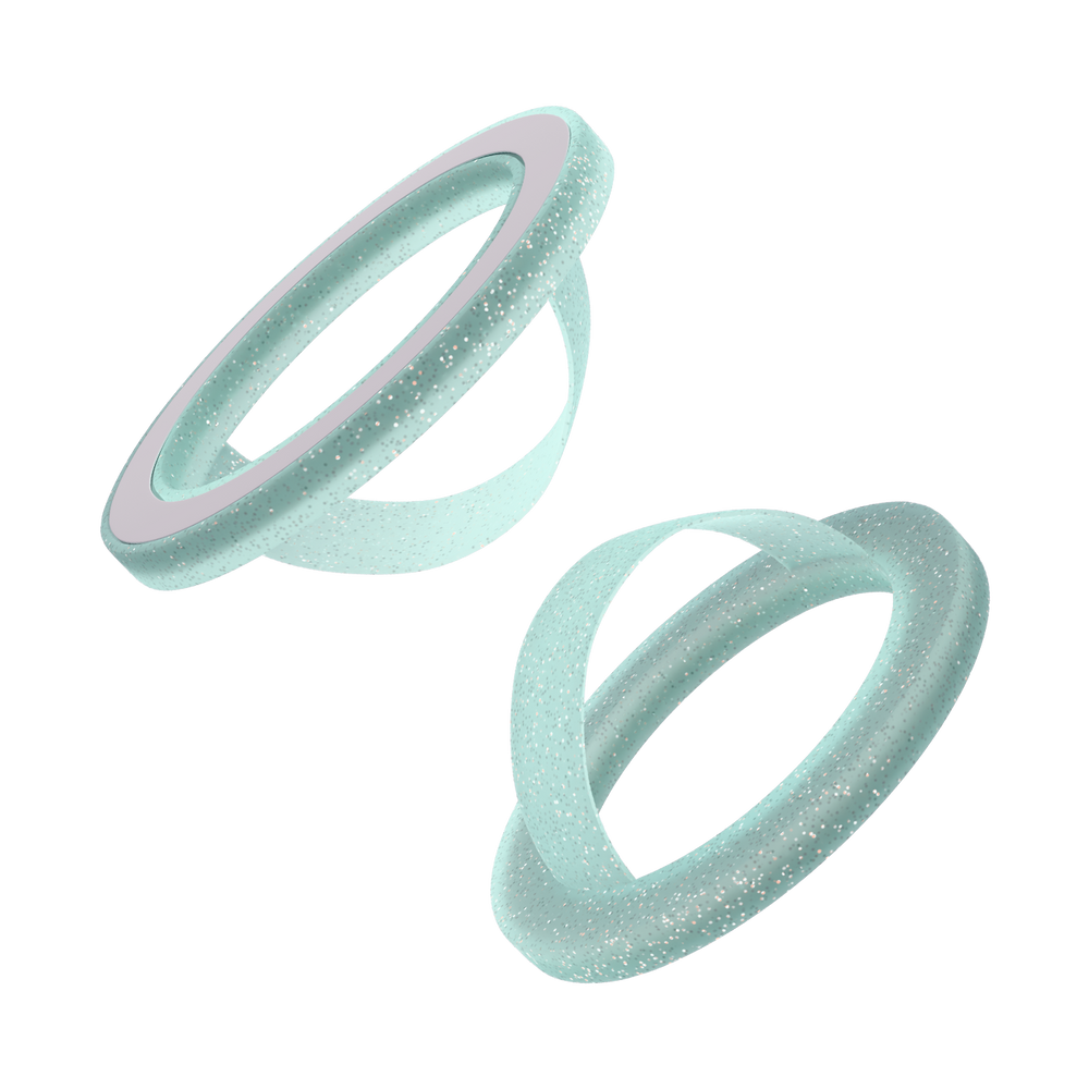 Front and back of the mint glitter frosted liquid silicone magnetic ring and finger loop