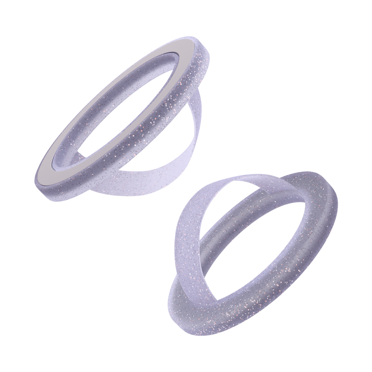 Front and back of the lavender glitter frosted liquid silicone magnetic ring and finger loop