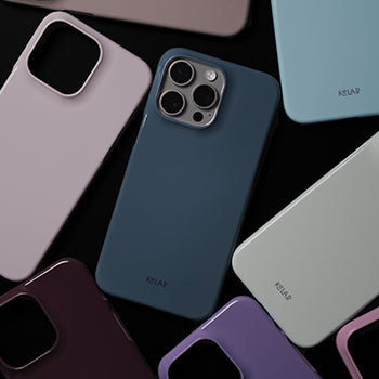 KELAB solid color iPhone case product flat lay in minimalist style