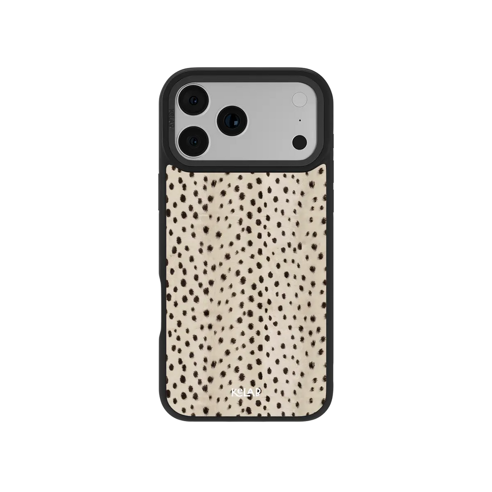 Spot On cream cheetah print iPhone case with small solid black spots on warm white by KELAB.
