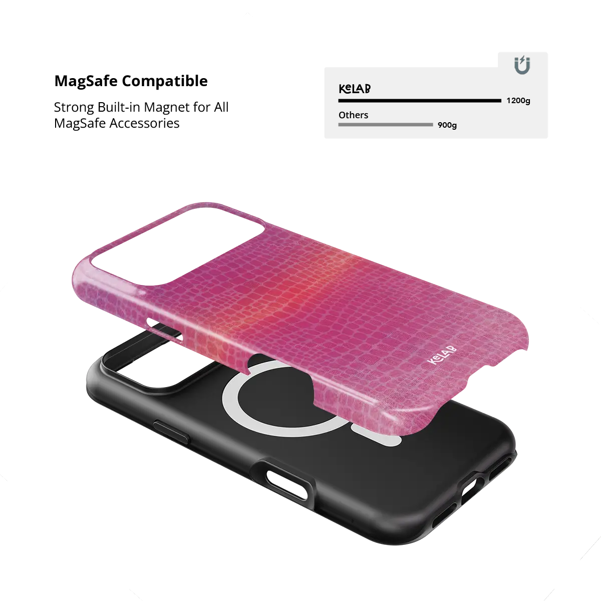 Pink croc print Bold Chrome iPhone case, built-in strong MagSafe magnets.
