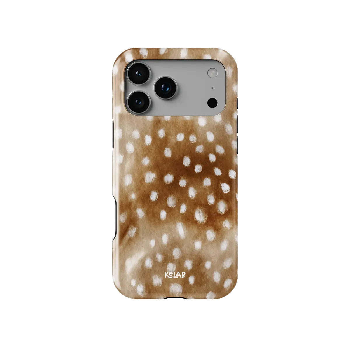 Doe Eyed Drift deer print Tough iPhone case, front view showing the pattern.