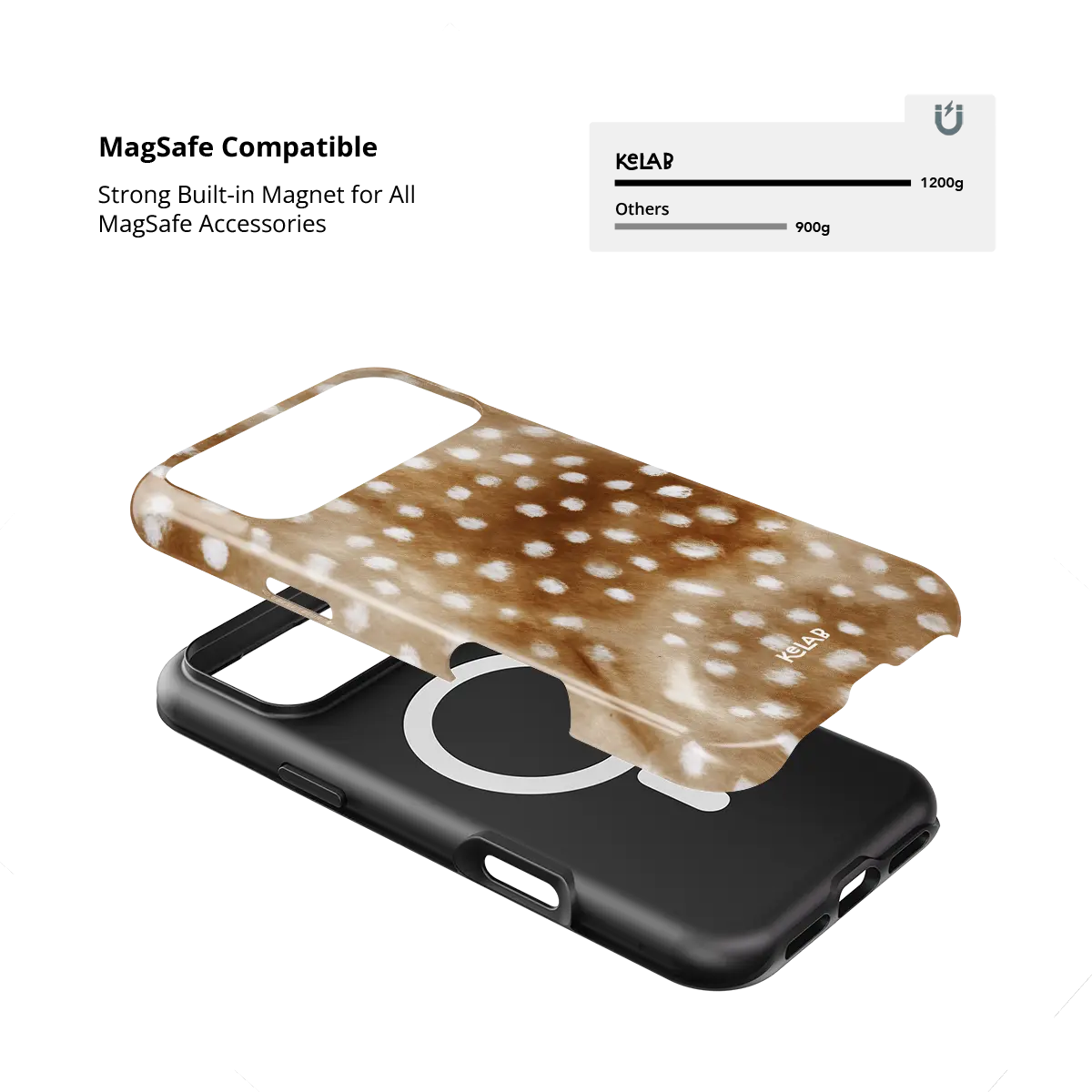 Doe Eyed Drift deer print Tough iPhone case with built-in strong MagSafe magnets.