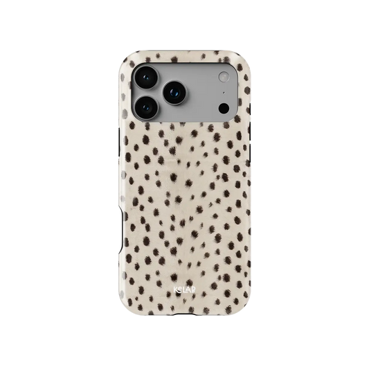 Spot On cream cheetah print Tough iPhone case, front view showing the pattern.