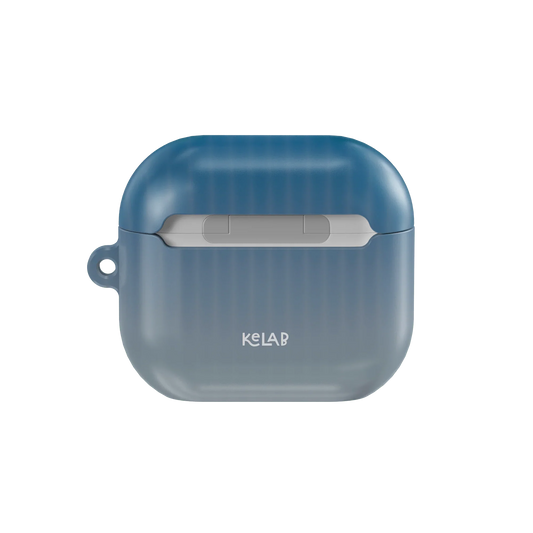 Back view of Twilight Cascade | Tinted Veil Series Blue AirPods Case - KELAB, showcasing the minimalist logo and smooth gradient finish.