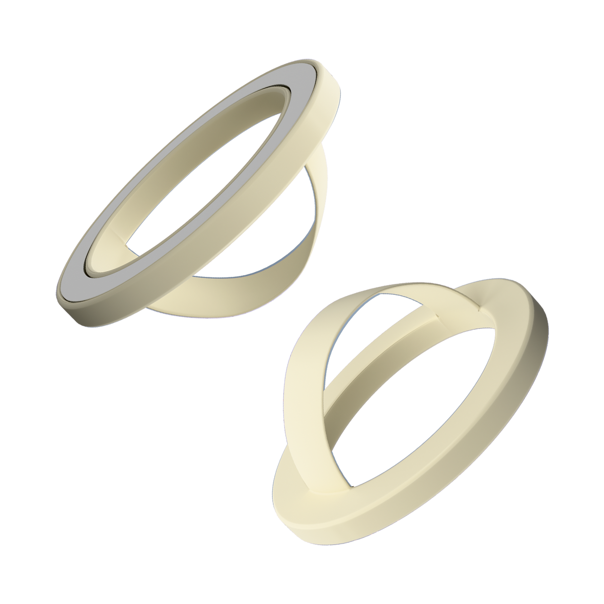Front and back of the butter yellow matte liquid silicone magnetic ring and finger loop