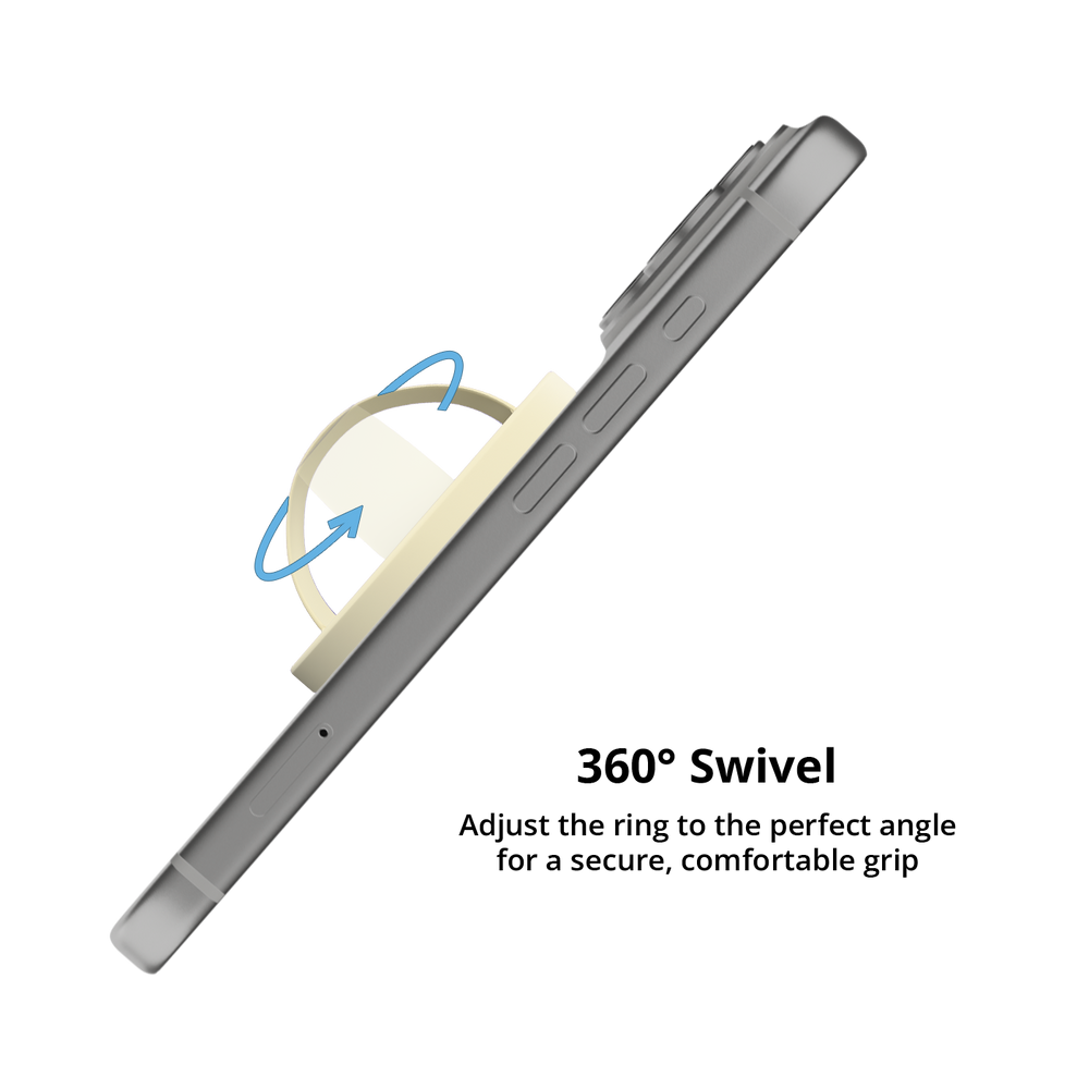 Butter yellow MagSafe grip ring swiveling 360 degrees on an iPhone