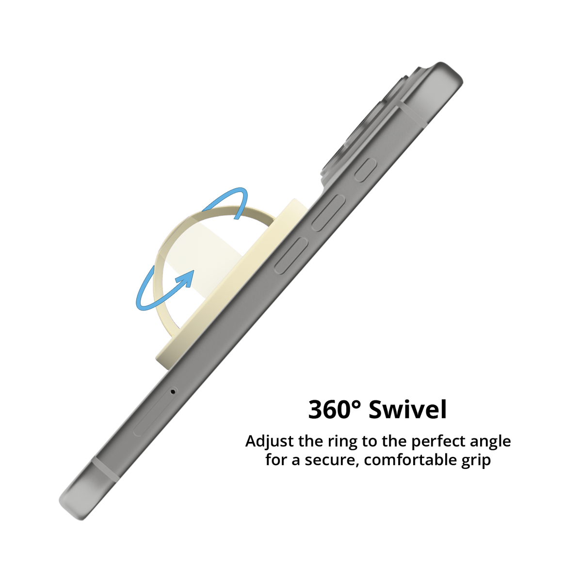 Butter yellow MagSafe grip ring swiveling 360 degrees on an iPhone